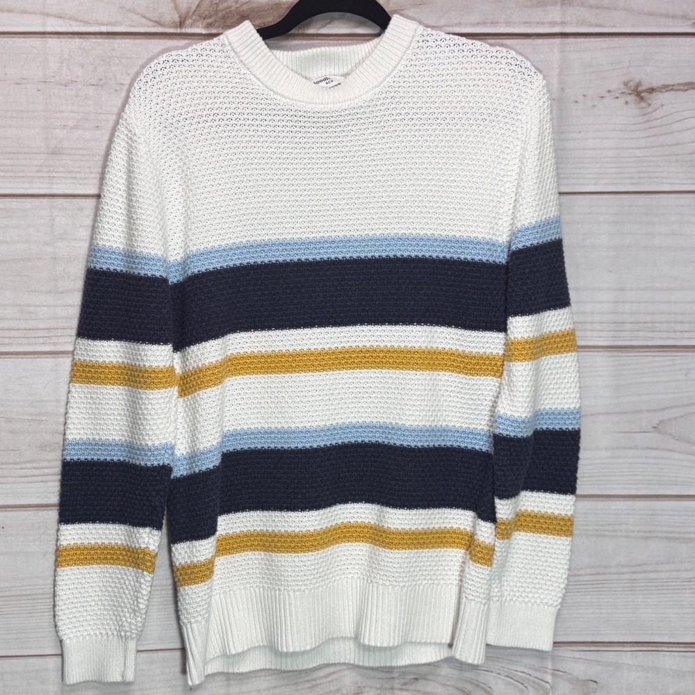 Goodfellow & Co Mens Striped Crewneck Sweater White Blue Yellow Size S